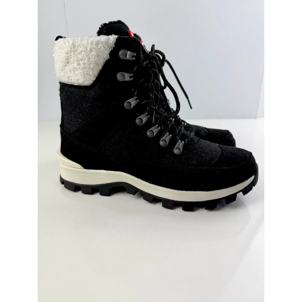 Hunter Womens Black‎ Sherpa Lace Up Hiking Boots Size 7 Winter Waterproof
